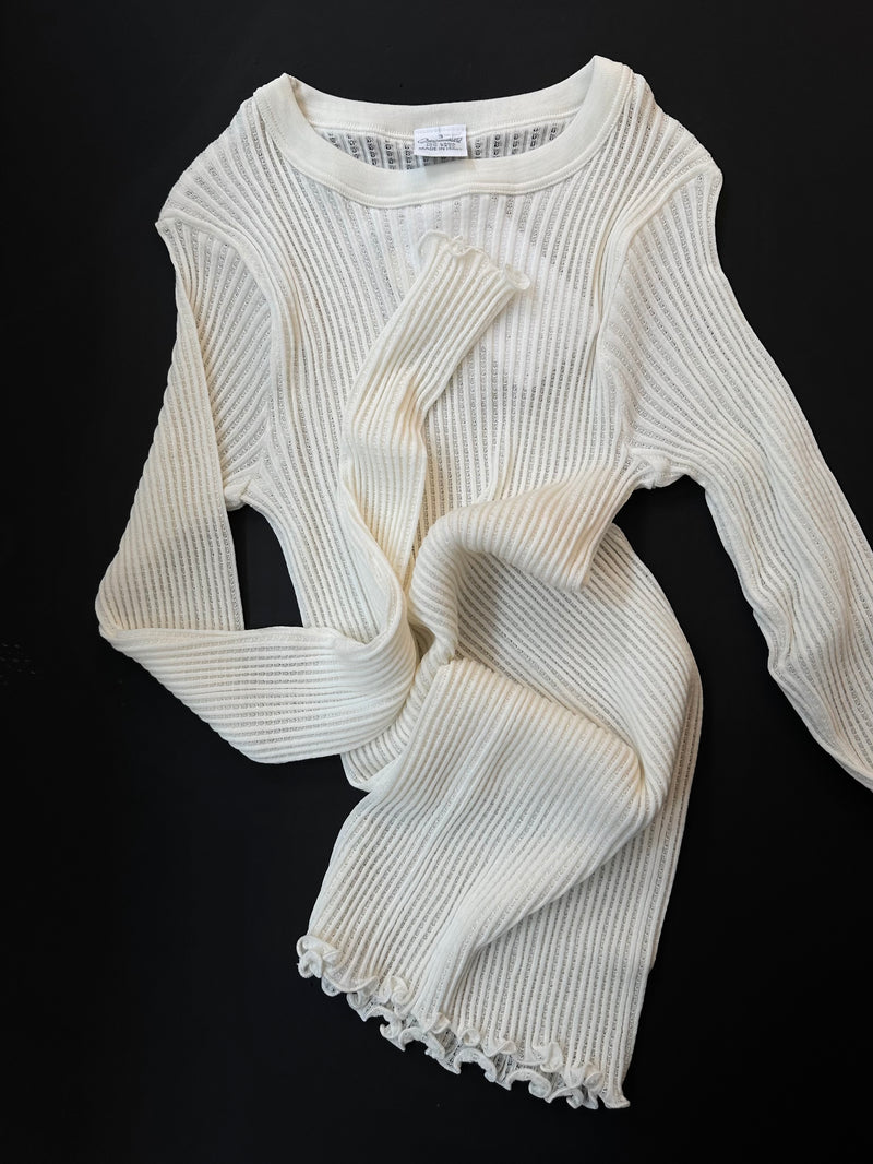 Wool Silk Long Sleeve - Pointelle Ivory