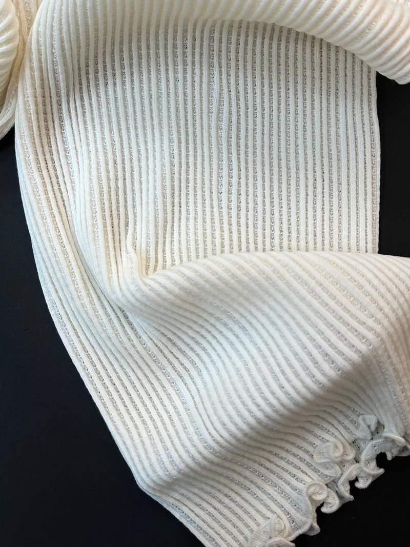 Wool Silk Long Sleeve - Pointelle Ivory