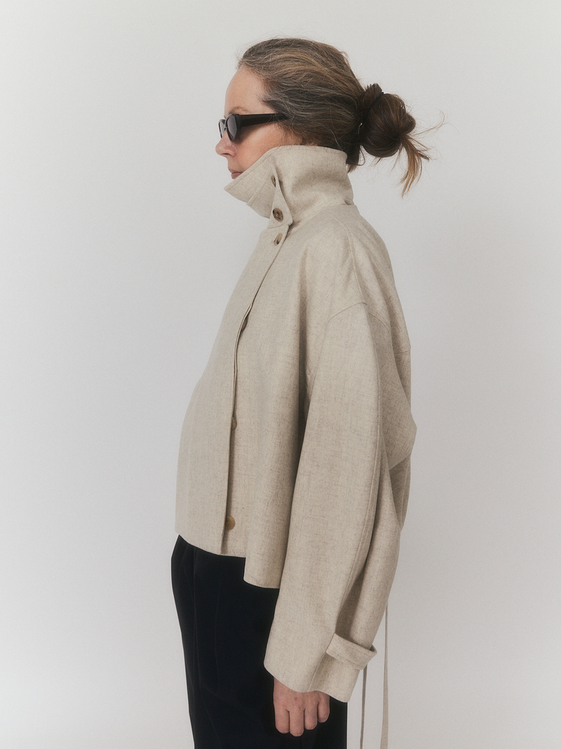 High Neck Wool Jaket - Ivory