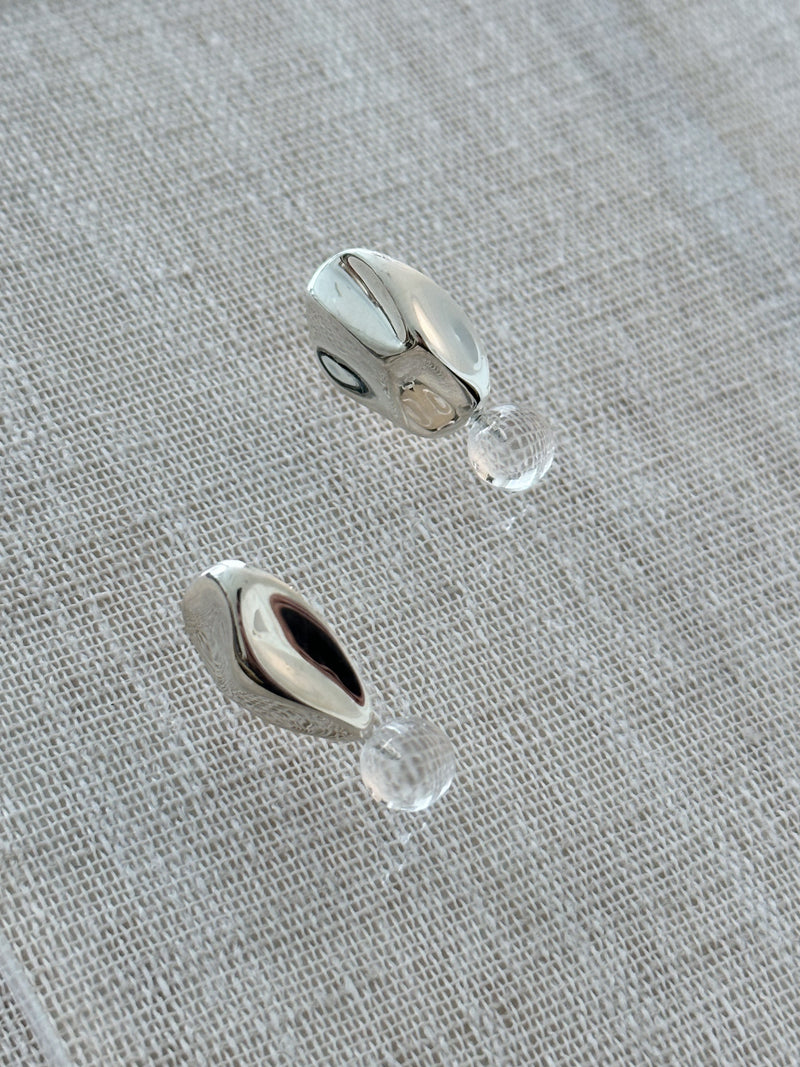 Studs with Affixed Crystal Quartz Sphere
